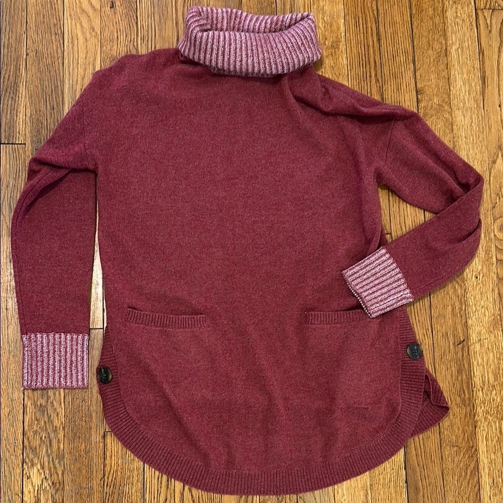 Cynthia Rowley 100% 2-ply cashmere rust Burgundy Turtleneck tunic long Sweater S